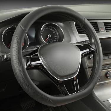 Imagem de CACAWIZ Capa de volante de carro adequada para Nissan - Capa de volante em forma de D para Rogue, Altima, Kicks, preta