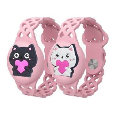 Imagem de Suporte de relógio à prova d'água compatível com Airtag, pulseira de silicone ajustável de desenho fofo compatível com Air Tag, pacote com 2 (E)