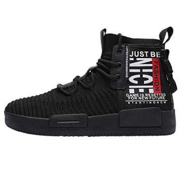 Imagem de RUNMAXX Tênis masculino de corrida atlético casual com cadarço e cano alto, Preto, 10