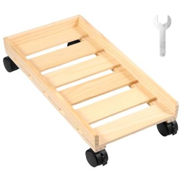 Imagem de KHZSPP Carrinho de suporte de computador para computador de madeira, carrinho de CPU com rodinhas ajustável, suporte para computador móvel com rodas de bloqueio, 4 mudos para escritório, casa