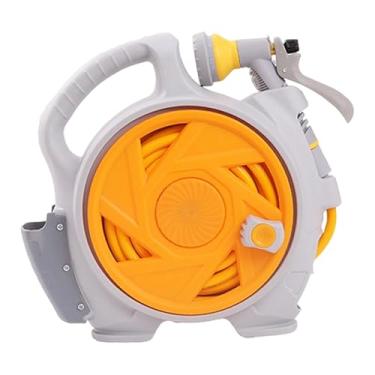 Imagem de Fenteer Conjunto de carretel de mangueira de jardim com carrinho para tubos de água, alto desempenho, fácil de usar, economizador de espaço, conjunto de, Amarelo