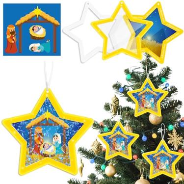 Imagem de WATINC Kit de artesanato de globo de neve com estrela de Natal – DIY EVA Presépio Jesus Pendurado Ornamento Agitando Bola de Cristal com Lantejoulas Glitter Papel Açúcar, Inverno Natal Jesus para