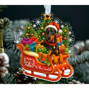 Imagem de Enfeite de Natal Doberman acrílico – Cachorrinho Doberman no trenó de Papai Noel – Animal de estimação fofo – Árvore de Natal – Presente para amantes de cães