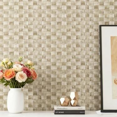 Imagem de Decotalk Descole e cole papel de parede cinza e branco tecido de grama cinza e branco texturizado papel de contato para armários