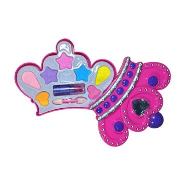 Imagem de Kit Maquiagem Infantil de Bonecas Formato de Coroa 7 Sombras Divertidas + Batom e Pincel Brinquedo Criativo para Crianças