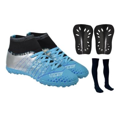 Imagem de Chuteira Society Bota Cano Alto Costurada Futebol + Meião Caneleira-Unissex