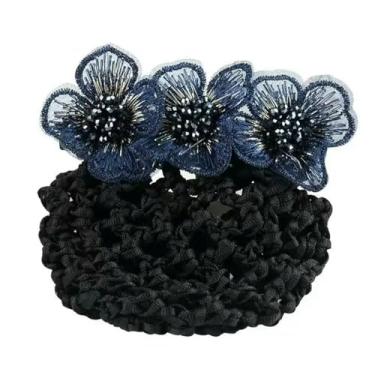 Imagem de Malha Flor Laço Crochê Laço Bun Net Presente para Mãe Clipe de Cabelo Para Atendentes de Luz Enfermeiras Acessórios de Cabelo Senhora Mulheres