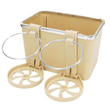 Imagem de Organizador de caixa de armazenamento de braço para carro com 2 porta-copos dobráveis – Organizador de console multifuncional para telefone, carteira, copo de água, lenços, toalhas de papel, chaves