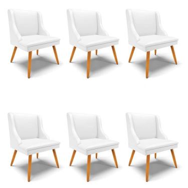 Imagem de Kit 6 Cadeiras Estofadas para Sala de Jantar Pés Palito Lia Sintético Branco - Ibiza