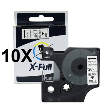 Imagem de Kit 10 Fitas D1 Compatível Dymo 45013 Branca Preta 12mm