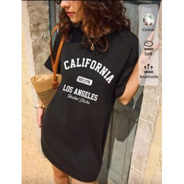 Imagem de Vestido Camiseta De Manga Curta Com Estampa Califórnia Em Estilo Casua