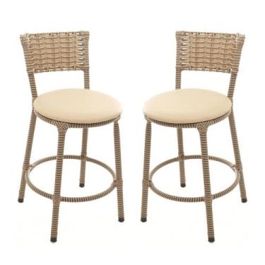 Imagem de KIT 2 Banquetas Baixa Encapada Junco CAPPUCCINO Bar Bistro Americana -