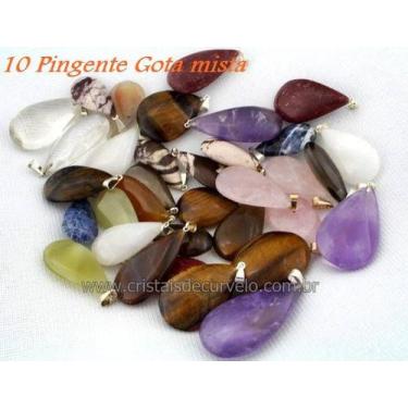 Imagem de Kit com 10 Pingentes em Pedra Natural Lapidada - Modelo Gota com Acaba