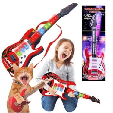 Imagem de Brinquedo Guitarra infantil eletrônica baixo com luzes led e som fantasia de rock cosplay brinquedos musicais presente criança menino 8 anos menina dia das crianças