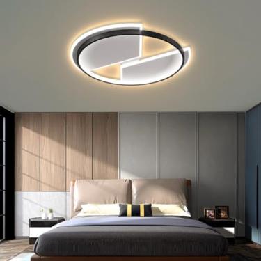 Imagem de Luminária de teto LED estilo nórdico com controle remoto iluminação criativa preta redonda de metal luz de teto regulável quarto luzes sala de jantar sala de estar escritório cozinha corredo