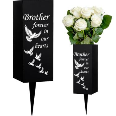 Imagem de WEBEEDY Vasos memoriais de cemitério para túmulos de irmão túmulo com spike decorações de cemitério de pomba branca para túmulos, suporte de flores de túmulos de presente de simpatia, irmão para