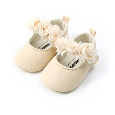 Imagem de Ohwawadi Sapatos para bebês meninas Baby Mary Jane Sapatilhas princesa vestido de casamento sapatos de berço para recém-nascidos, bebês e crianças pequenas, O1/Bege, 0-6 Meses