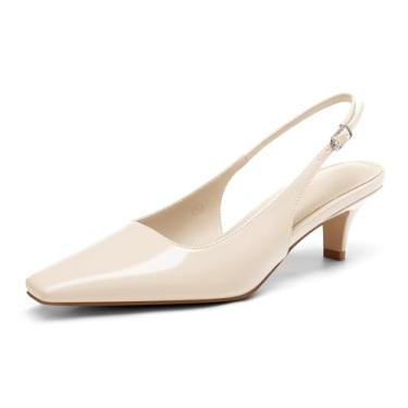 Imagem de Coutgo Sapato social feminino gatinho de salto baixo com bico quadrado e fivela e fivela, Branco creme, 36