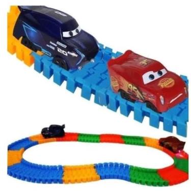 Imagem de Carrinho LED com Pista Trilha Maluca 56 Peças Montável Brinquedo Infantil