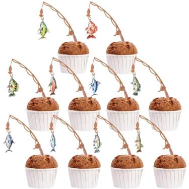 Imagem de Notbadsys Fishing Theme Cupcake Toppers, 20 Mini Fishing Rod Decorations with Colorful Fish