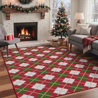 Imagem de Tapete de Natal 13 x 18 cm, lavável na máquina, antiderrapante, tapete de pilha baixa para decoração de férias, tapetes geométricos para sala de estar, quarto, sala de jantar, estampa de Natal