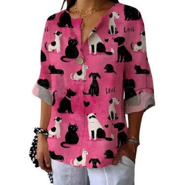 Imagem de Camiseta túnica domirica com decote em V floral estampada plus size