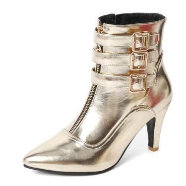 Imagem de Botas de salto alto MEOTINA Gold para mulheres com salto de gatinho