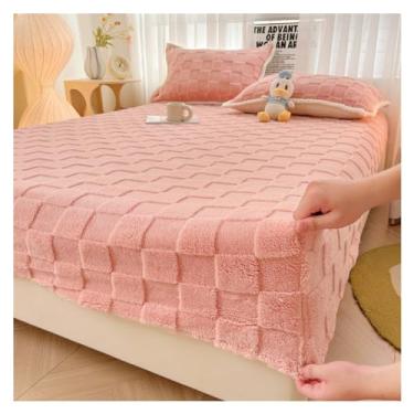 Imagem de Jogo de lençol de cama, resistente a rugas, quente, macio com elástico ao redor do inverno, lençol de baixo felpudo quente com fronhas (solteiro rosa)