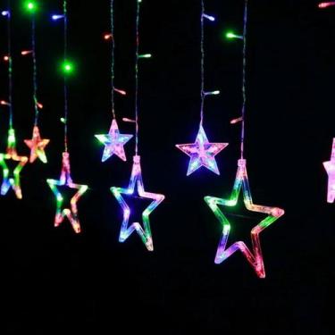 Imagem de Cascata Pisca Pisca Estrela 138 LED Com Estrela E Estrela Com Lua 8 Fu