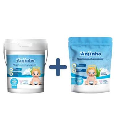 Imagem de Kit Lenço Umedecido Balde Com 400 Azul + Refil - Anjinho - Parentex In