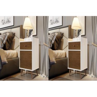 Imagem de kit 2 Mesas de Cabeceira Montana Perola / Caramelo - Comprar Moveis Em Casa