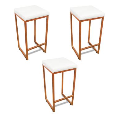 Imagem de Banqueta Alta para Cozinha Industrial Kit 3 Nick Bronze e Sintético Branco D03 - D'Rossi
