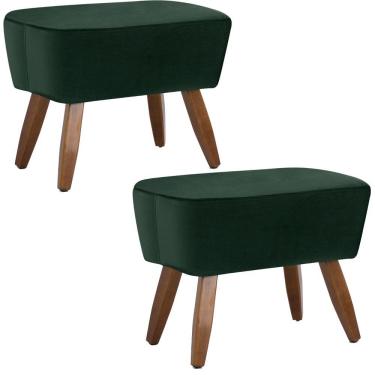 Imagem de Kit 02 Puffs Decorativos Pés de Madeira Fixo Juliet D02 Veludo Verde C-303 - Lyam Decor