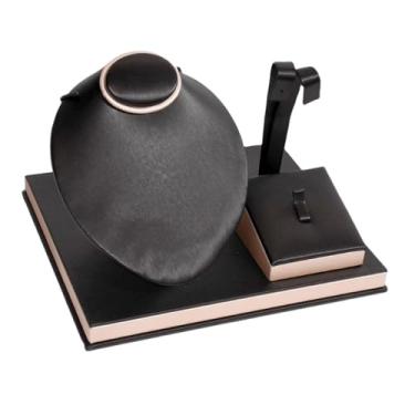 Imagem de Colaxi Expositor de joias, colar, brincos, suporte de exposição, elegante, colar, couro PU, busto/manequim de joias para venda em loja, Preto
