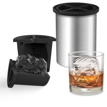 Imagem de Máquina de cubos de gelo transparente, 5 cm para amantes de uísque antiquado, bourbon, uísque, presentes engraçados para homens no aniversário ou férias, molde de gelo de aço inoxidável de fácil