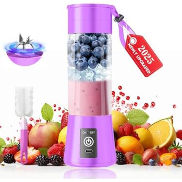 Imagem de Liquidificador de smoothie portátil pessoal sem fio – Mini liquidificador atualizado 2025 com 6 lâminas, recarregável tipo C, copo de suco de 370 ml, sem batidas, recém-espremido em viagens/esportes