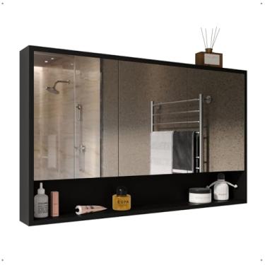 Imagem de Armário de Banheiro 90cm 3 Portas Espelheira (Preto Fosco)