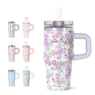 Imagem de DLOCCOLD Copo de aço inoxidável de 473 ml com tampa e canudo, copo de viagem isolado a vácuo de parede dupla com tampa de palha, caneca de café de viagem reutilizável, compatível com porta-copos