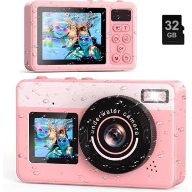 Imagem de Câmera impermeável, câmera digital subaquática, câmera flutuante de 3 m para mergulho com snorkel, surf, natação e caiaque, selfie de tela dupla, foco automático, zoom de 18x, luz de enchimento