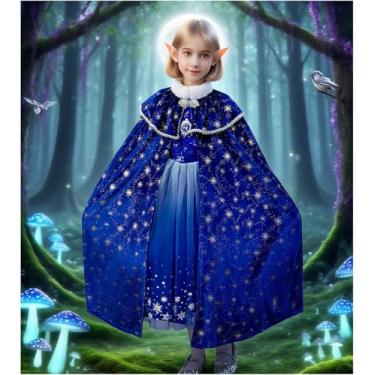 Imagem de PURFEEL Capa para meninas azul Elsa capa infantil com capuz fantasia 5-7 anos