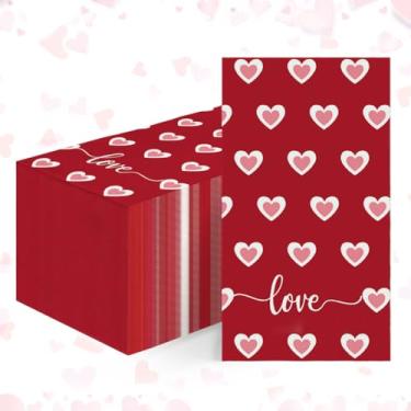 Imagem de Horaldaily 100 guardanapos decorativos de papel descartável para convidados, toalha de mão de coração fofo vermelho rosa para festa, almoço, jantar, cozinha, banheiro