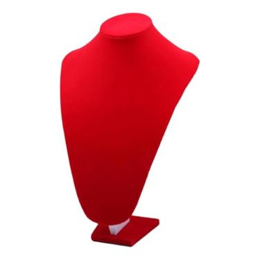 Imagem de Fiocias Suporte de Exibição de Joias de Manequim de Pescoço Versátil E Elegante para Balcão de Loja Acessórios Leves Tecido Macio Vermelho, 35cmx22cm