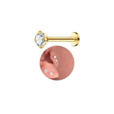 Imagem de Piercings Tragos Aço Cirurgico Inoxidavel com Zircônia, não Descasca, Hipoalergenico, Orelha, Nariz, Boca - Uso Diario não Oxida (Dourado, 1,2x6x2)