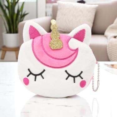 Imagem de Generic 1 bolsa para dinheiro, unicórnios, chifre grande, tecido de pelúcia, rosa blush, 11 x 10 cm