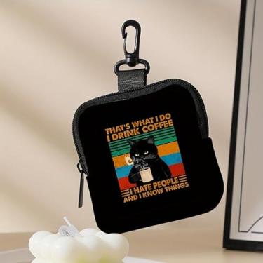 Imagem de Porta-chaves mini porta-moedas, bolsa multifuncional para chaves, moedas, fone de ouvido, batom, porta-cartões, organizador de cabos de dados, bolsa com zíper, acessórios engraçados para bolsa de gato