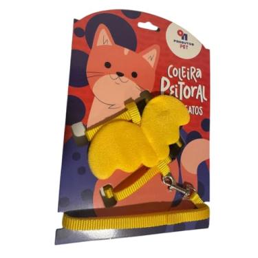 Imagem de Coleira Peitoral Anjo para Gato Pet Ajustável com Guia e Asa cachorro porco coelho (Amarela)