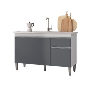 Imagem de Balcão Gabinete Multiuso Tatiane 120cm 3 Portas E 1 Gaveta C-tampo Cinza Claro