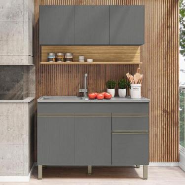 Imagem de Balcão Para Pia E Armário Aéreo 120 Cm Line Gris Freijo - Kit's Paraná