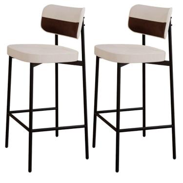 Imagem de Kit 02 Banquetas Alta Bar Cozinha Sala De Jantar Aço Preto Kaira C01 Linho Palha Courino Whisky - Lyam Decor