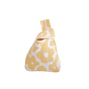 Imagem de Bolsa de malha mini bolsa de pulso fofa bolsa de mão com nó bolsa de mão feminina de bolso, Flor amarela